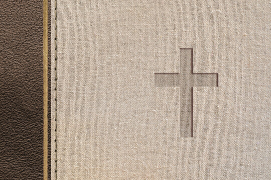 Christian religious design with leather and cork textures with cross