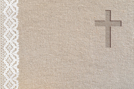 Christian religious design with leather and cork textures with cross