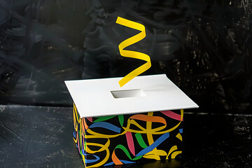 april fool's day abstract box with surprise and joke on black background, generative ai - obrazy, fototapety, plakaty