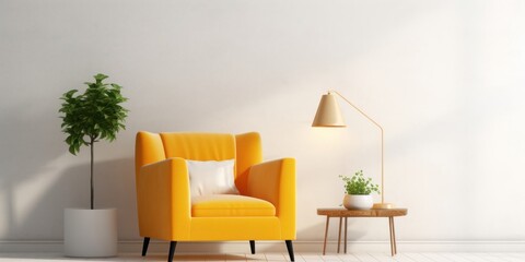 Modern Living Room With Yellow Chair and Potted Plant Generative AI