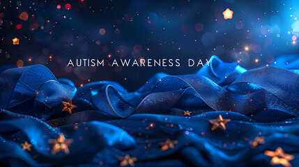 Abstract background with blue ribbon and bokeh effect. Autism awareness day.