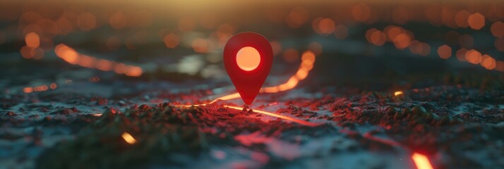 Destination Highlighted, Glowing Red Marker Stands Out on Digital Map, Guiding the Way to Your Destination. - obrazy, fototapety, plakaty