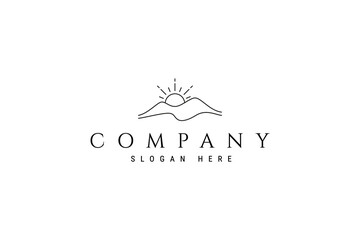 Mountain hills with sunrise abstract simple minimalist linear outline logo design