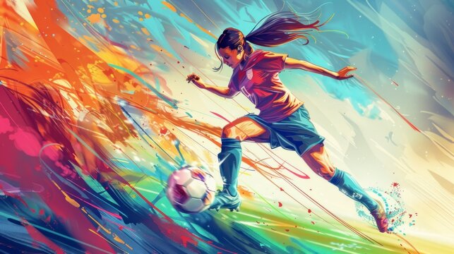 banner of a young woman playing soccer with a ball in high resolution