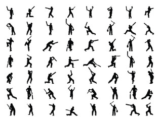Cricket player silhouette vector art white background