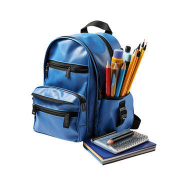 School bag supplies stationary on transparent background PNG image