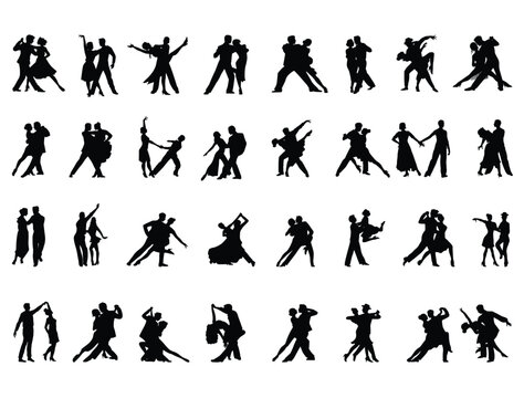 Dancing couple silhouette vector art white background