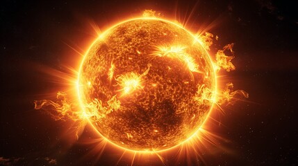 Sun surface with solar flare, Sun Solar Atmosphere on black background.