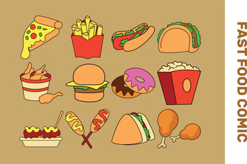 vector fast food comic vector set