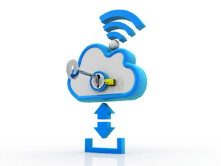 3d illustration uploading downloading arrow with cloud WiFI