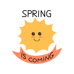 Hello spring quotes. Spring label with season calligraphy quotes, flowers. Positive phrases for stickers, postcards or posters. Vector illustration.