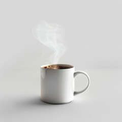 A steaming coffee mug isolated on a pure white background