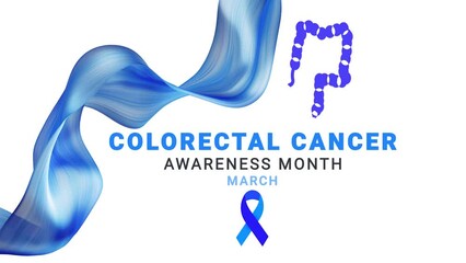 Colorectal Cancer awareness month. blue color ribbon wave motion.