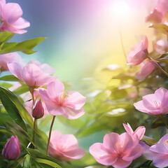 Pink Flowers in the Sky: A beautiful spring scene featuring blooming pink flowers against a blue sky backdrop