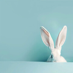 White rabbit ear on pastel blue background