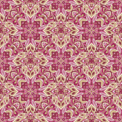 abstract seamless pattern with pink and beige mandalas