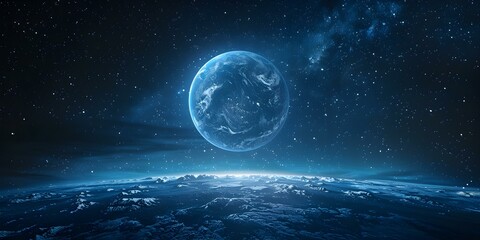 Earth in a Peaceful Night Sky')'. Concept Night Photography, Nature Beauty, Peaceful Landscape, Earth Illuminated, Astral Views