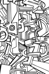 Monochrome Drawing of Letters and Numbers, coloring page