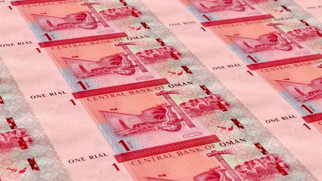 Oman Omani Rial 1 Banknotes Money Printing House, Printing One Omani Baisa, Printing Press Machine Print out Omani Rial, Being printed by currency press machine 1 Omani Rial banknote