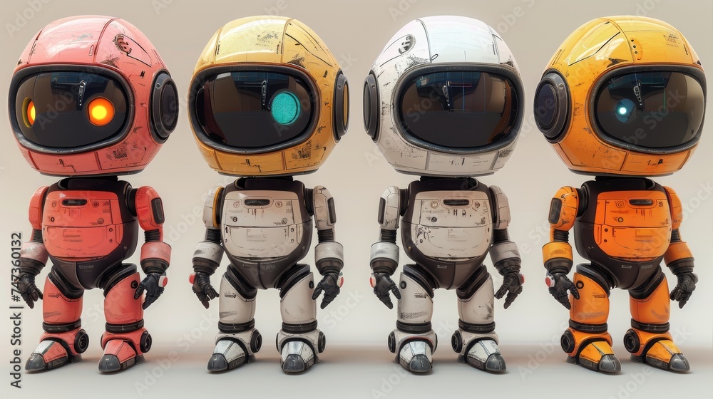 Poster set of cute robot avatars. various avatars for chat bots.
