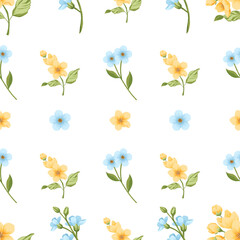 Vector floral illustration,pattern with yellow daisies and blue flowers