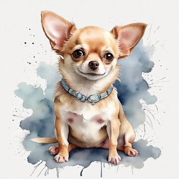 Watercolor Chihuahua Clipart, aquarela, colorfully. AI Generative