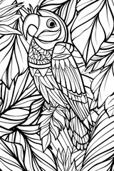 Parrot Sitting on Tree Branch, coloring page
