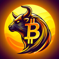 Bitcoin symbol with bull head indicating bull market sentiment