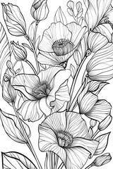 Monochrome Drawing of Flowers, coloring page