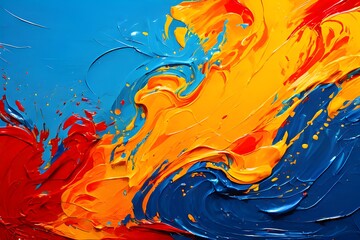art background: Abstract paint strokes in bold, expressive colors, against a canvas-like texture