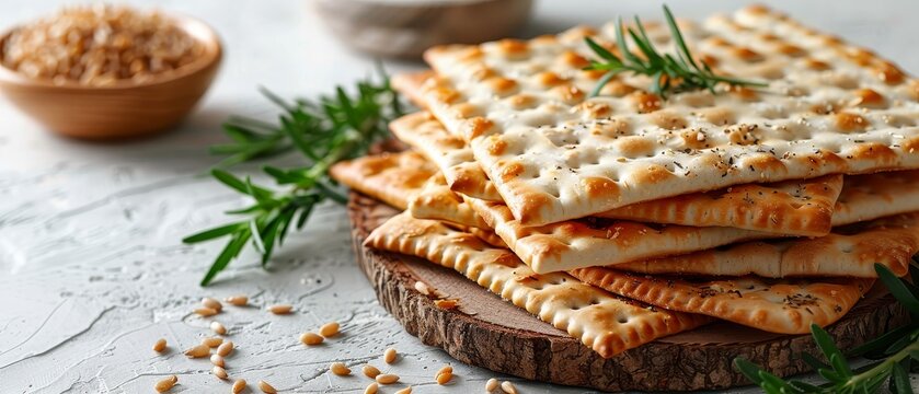 An image of matzos on a white background, with space for text. Passover (Pesach) celebration.