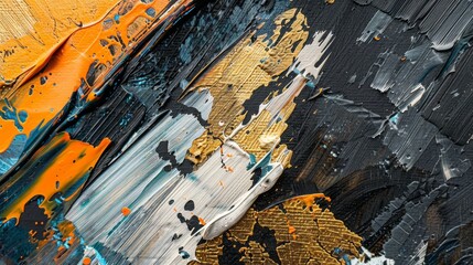 Macro view of an abstract composition emphasizing the layering and textural contrast between thick and thin oil paint applications.