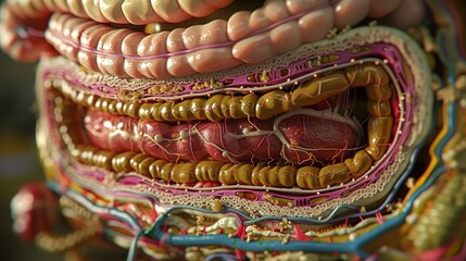 Highly detailed model of the human digestive system showcasing the intricate structures and organs involved in digestion.