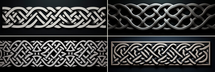Geometric pattern inspired by Celtic knot patterns. Tightly cropped compositions for a modern look. Influenced by neoclassical art and design traditions.