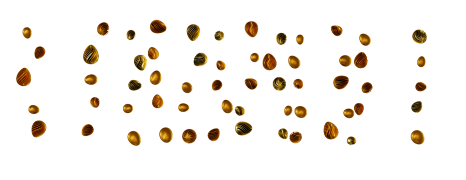 golden and silver eggs isolated on white background with shadow. Easter eggs
