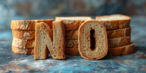No bread. Say no to flour while dieting. Gluten intolerance and the concept of a gluten-free diet. No gluten. No calories. The inscription "NO".