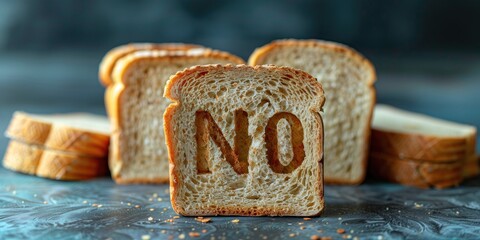 No bread. Say no to flour while dieting. Gluten intolerance and the concept of a gluten-free diet. No gluten. No calories. The inscription "NO".