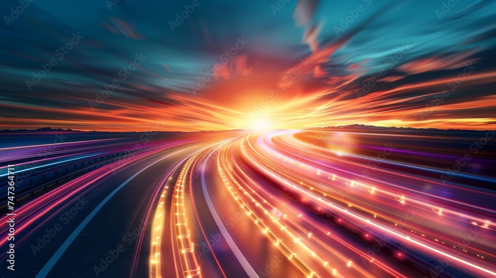 Poster concept of digital transformation, disruptive innovation, and agile business methodologies on a road