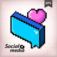 Obraz premium Speech Bubbles icon in pixel style, vector illustration isolated on white background, 8bit logo with black frame, abstract reflection, digital image. Use for, social media, flyers, banner, sticker.