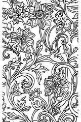 Black and White Drawing of Flowers, coloring page