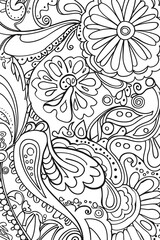 Black and White Coloring Page With Flowers, coloring page