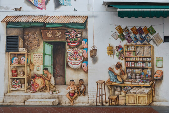 Street wall painting at china town, artwork in Singapore
