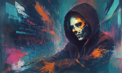 Mysterious Hacker in Hood and Mask