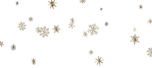 Snowflakes - new year pattern. Christmas theme, golden openwork shiny snowflakes, star, 3D rendering. - obrazy, fototapety, plakaty