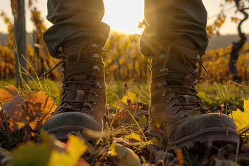 Tischdecke hiking boots closeup, vineyards © Joachim