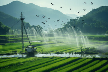 rice field irrigation system - obrazy, fototapety, plakaty
