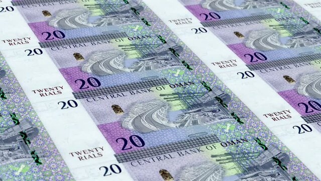 Oman Omani Rial 20 Banknotes Money Printing House, Printing Twenty Omani Baisa, Printing Press Machine Print out Omani Rial, Being printed by currency press machine 20 Omani Rial banknote