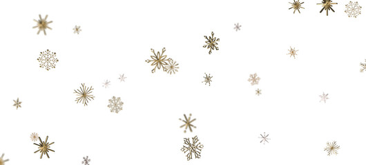 Snowflakes - new year pattern. Christmas theme, golden openwork shiny snowflakes, star, 3D rendering.
