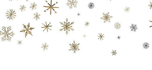 Snowflakes - new year pattern. Christmas theme, golden openwork shiny snowflakes, star, 3D rendering.