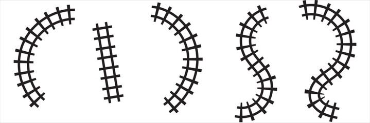 Railway train track vector route. Rail pattern round circular curve railroad path icon. Railway Track Silhouette. 